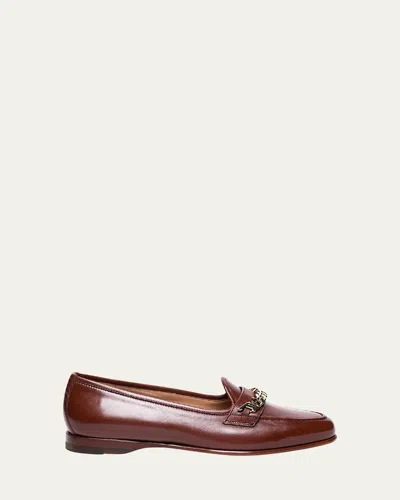 Santoni Andrea Leather Chain Loafers In Brown