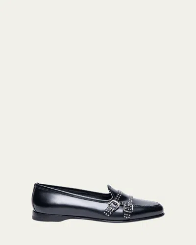 Santoni Andrea Leather Stud Double-monk Loafers In Black