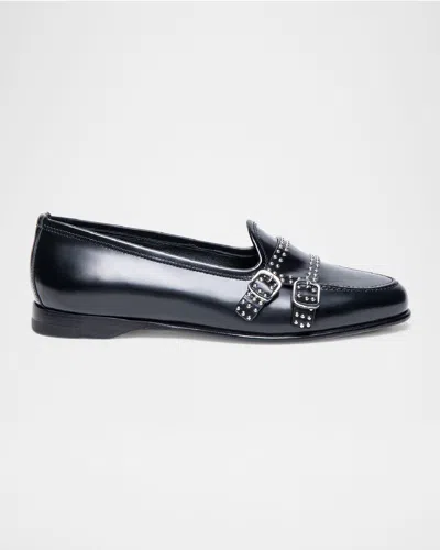 Santoni Andrea Leather Stud Double-monk Loafers In Black