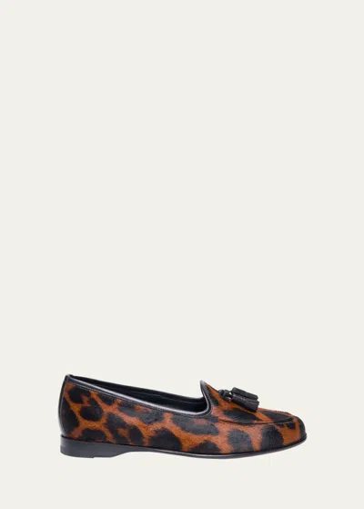 Santoni Andrea Leopard Calf Hair Loafers