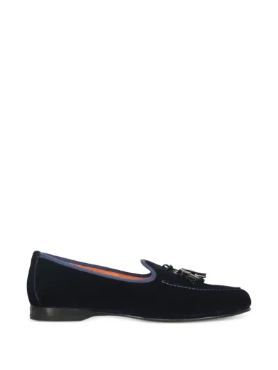 Santoni Andrea Tasseled Velvet Loafers In Blue