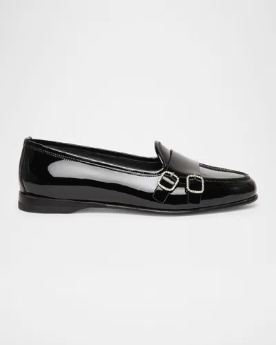 Santoni Andrea Patent Leather Double-buckle Loafers In Black