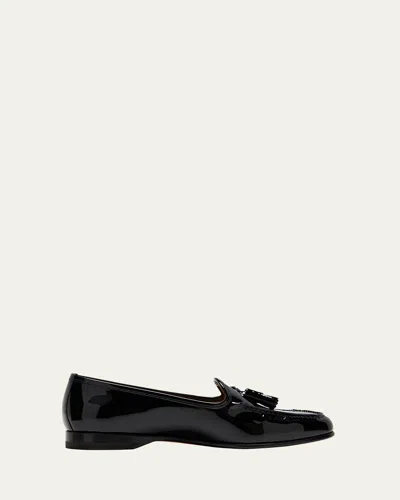 Santoni Andrea Patent Tassel Loafers In Black