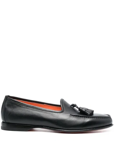 Santoni Andrea Tassel-detail Leather Loafers In Black