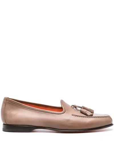 Santoni Andrea Tassel Leather Loafers In Brown