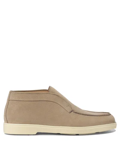 Santoni Light Brown Suede Ankle Boots In Beige
