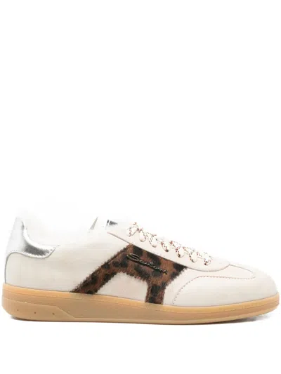 Santoni Animal-print Sneakers In White