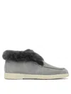 Santoni Fur Trim Rubber Sole Ankle Boots In Gray