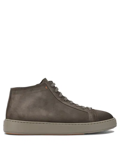 Santoni Stylish Ankle Height Round Toe Sneakers In Brown