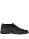 Santoni Midnight Blue Calf Suede Slip-on Shoes With Branded Insole In Black