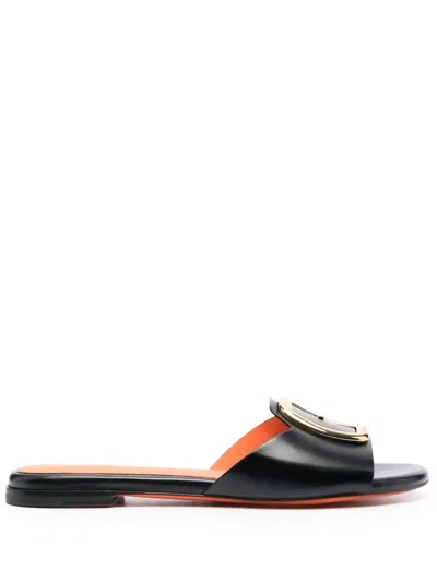 Santoni Apricot Leather Slip-on Sandals In Schwarz