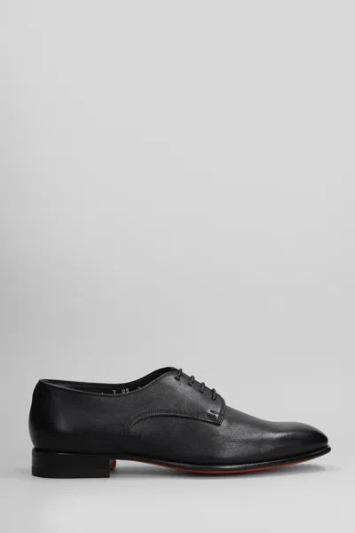 Santoni Archer Lace Up Shoes In Black Leather