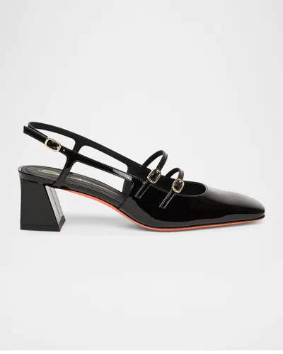 Santoni Aurora Buckle Ankle-strap Patent Leather Pumps In Black