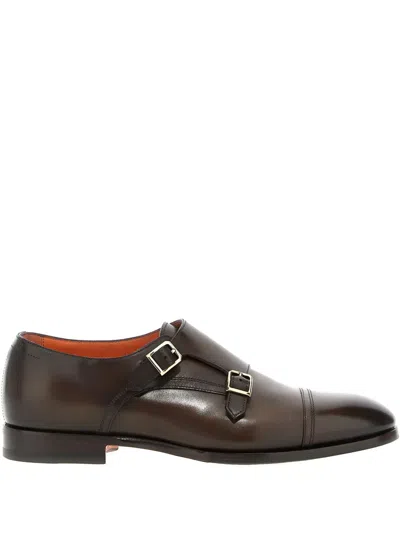 SANTONI AXEL LEATHER MONK SHOES