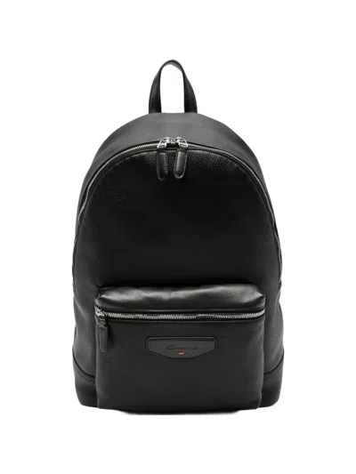 Santoni Backpack Leather "new" In Black