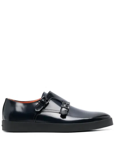 Santoni Bankable Double-buckle Monk Shoes In Black