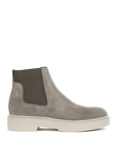 Santoni Beatles In Suede Tortora Woman In Sand