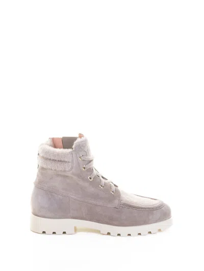 Santoni Beige Ankle Boot In Suede In Animal Print