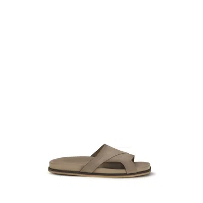 Santoni Beige Calf Leather Bos Taurus Flat Men's Sandals