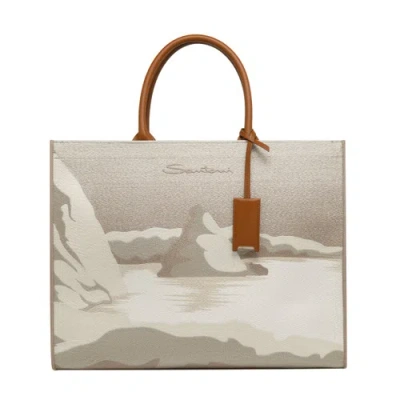 Santoni Beige Fabric Shopper Natural