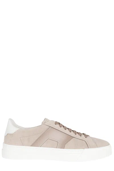 Santoni Beige Gloria Tumbled Leather Rubber Sole Leather Sneakers In Neutral