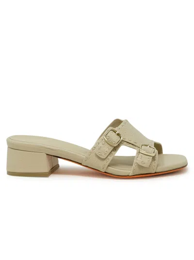 Santoni Beige Leather Backless Sandal