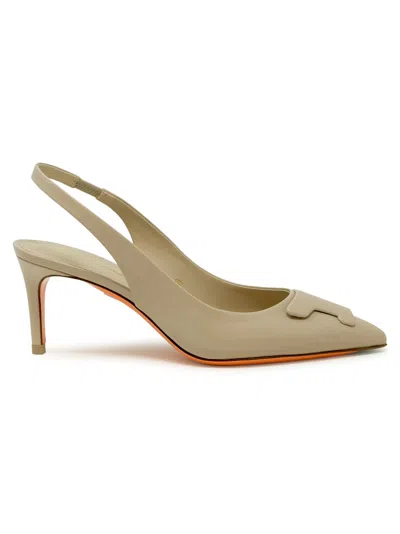Santoni Beige Leather Pumps In Sand