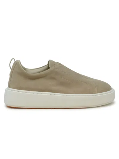 Santoni Beige Leather Sneaker In Neutral