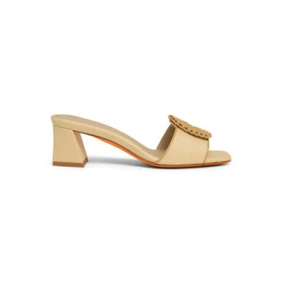 Santoni Beige Raffia Mid-heel Sandal In Natural