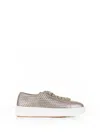 Santoni Beige Sneaker In Laminated Perforated Leather