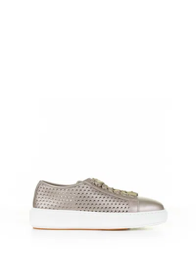 SANTONI SANTONI BEIGE SNEAKER IN LAMINATED PERFORATED LEATHER