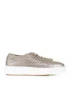 Santoni Beige Sneaker In Laminated Perforated Leather In Beige
