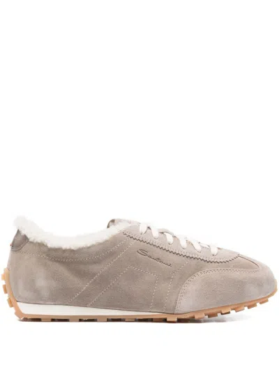 SANTONI SANTONI BEIGE SNEAKERS SANTONI IN SUEDE AND SHEARLING