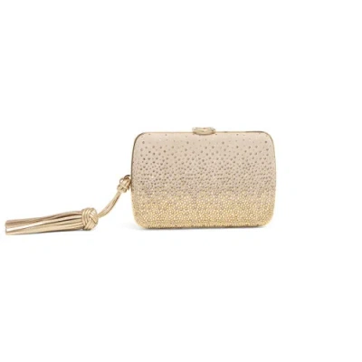 Santoni Beige Suede And Strass Clutch Gold