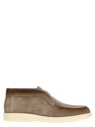 SANTONI MEN BEIGE SUEDE BOOTS, 9.5 LUXURY BOOTS FOR MEN DARVEYS