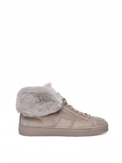 Santoni Beige Suede Fur Ankle Boots In Multi