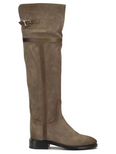 Santoni Beige Suede Leather Knee-high Boots In Gray