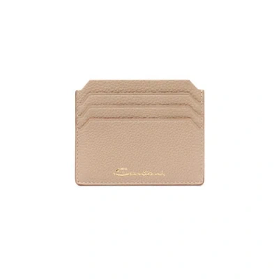 Santoni Beige Tumbled Leather Credit Card Holder Natural