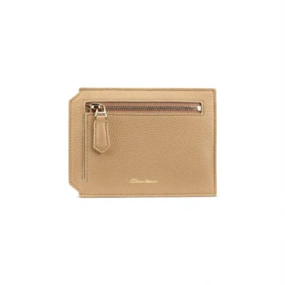 Santoni Beige Tumbled Leather Document Holder Miele Beige