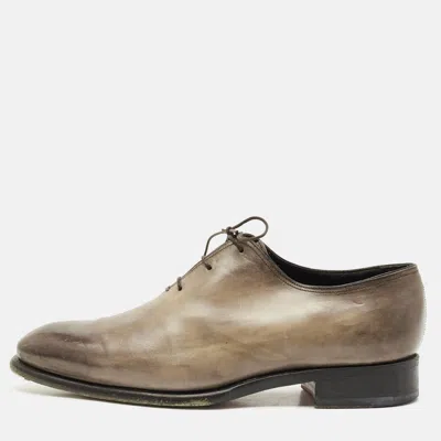 Pre-owned Santoni Beige/brown Ombre Leather Lace Up Oxfords Size 41.5 In Sand