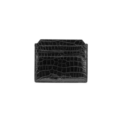 Santoni Black Alligator Leather Credit Card Holder Fumo Black