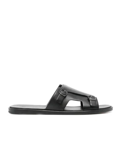 Santoni Black Buckle Sandals