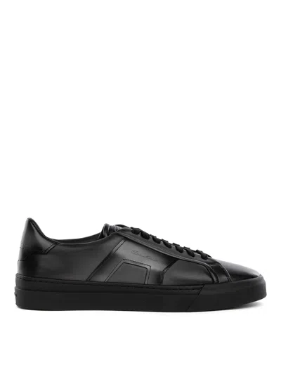 SANTONI BLACK GRAY LEATHER SNEAKER