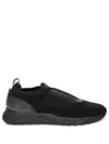 Santoni Lace-up Leather And Fabric Sneakers In Black