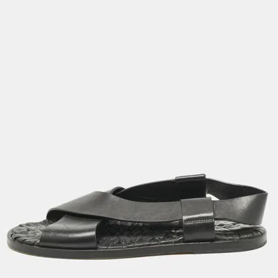Pre-owned Santoni Black Leather Crisscross Flat Sandals Size 44