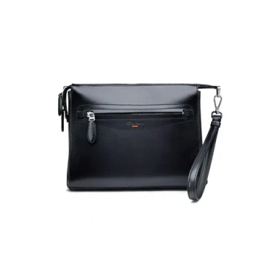 Santoni Black Leather Document Holder Fumo Black