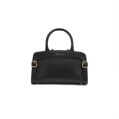 Santoni Black Leather Handbag Fumo Black