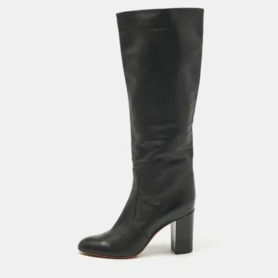 Pre-owned Santoni Black Leather Knee Length Boots Size 38