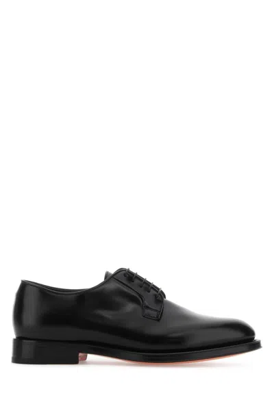Santoni Black Leather Lace-up Shoes