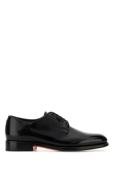 SANTONI MEN BLACK LEATHER LACE-UP SHOES, 7.5 LUXURY LACE UPS & DRESS SHOES FOR MEN DARVEYS